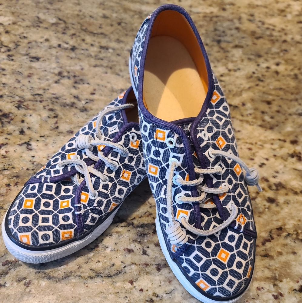Sperry Blue and Orange Patterned Flats